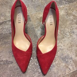 Red suede Guess heels